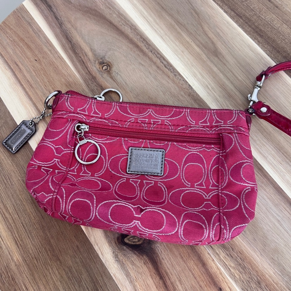Y2K Coach Poppy Small Wristlet Womens Red Signature C Logo Pouch Retro Everyday